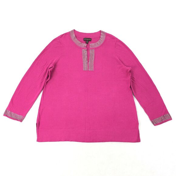 Dana Buchman Knit Sweater Blouse Size 1X Womens Dark Pink Rhinestone Tunic Top - Picture 3 of 12